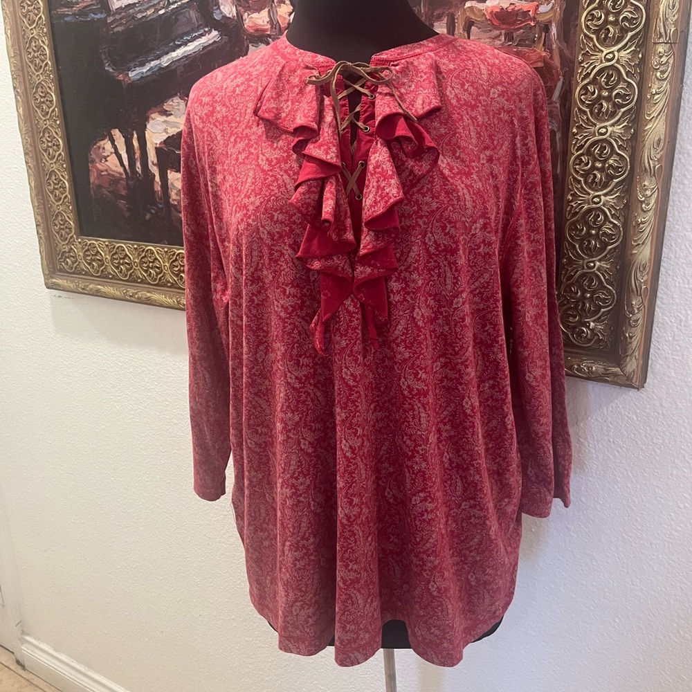 Elegant Red Ruffle Top - Picture 6 of 6